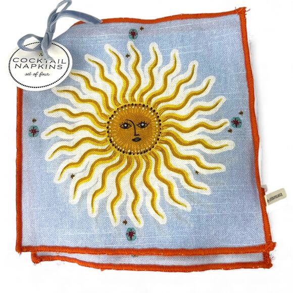 Anthropologie Turkuaz Kitchen square cotton napkin set four sun Summer Cocktail - Picture 1 of 4
